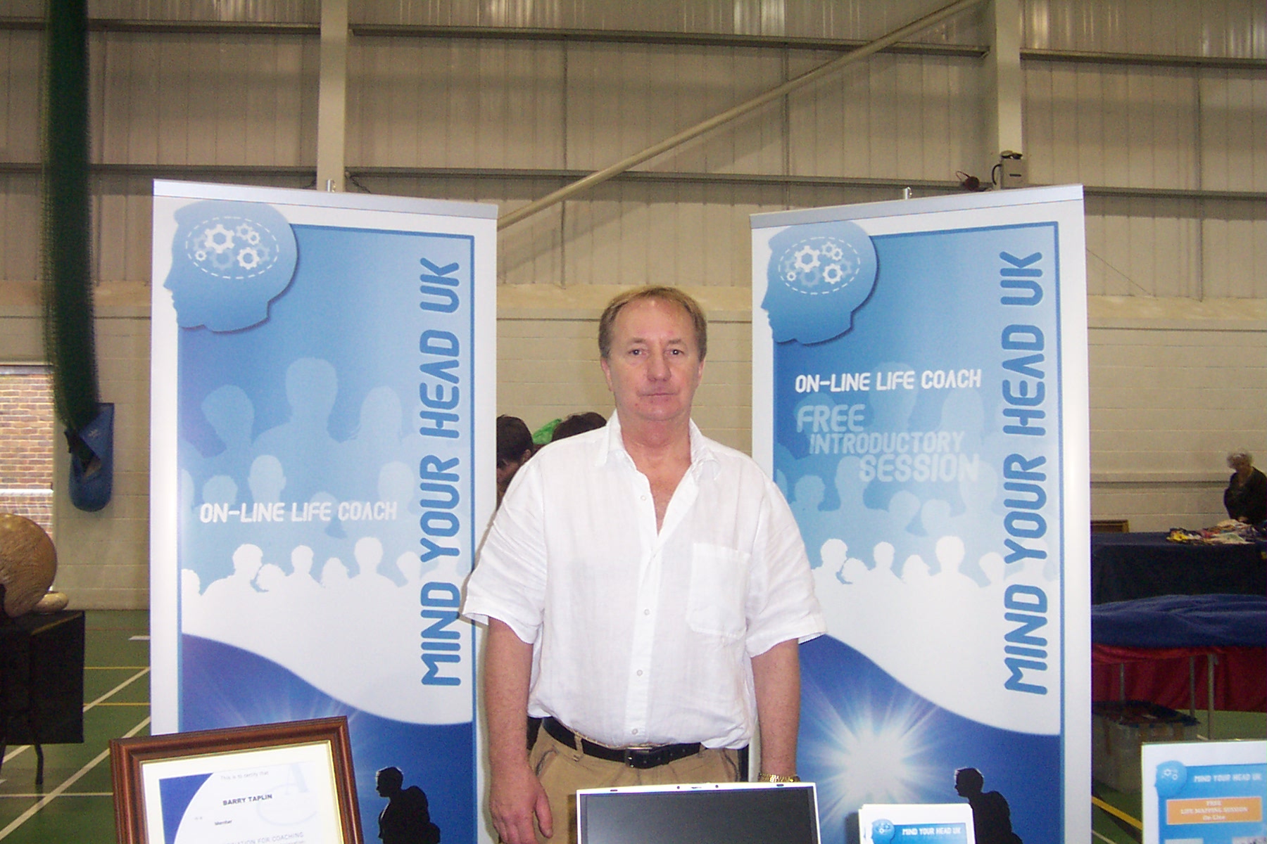 Barry Taplin at a Mind Your Head UK stand, 18 years ago